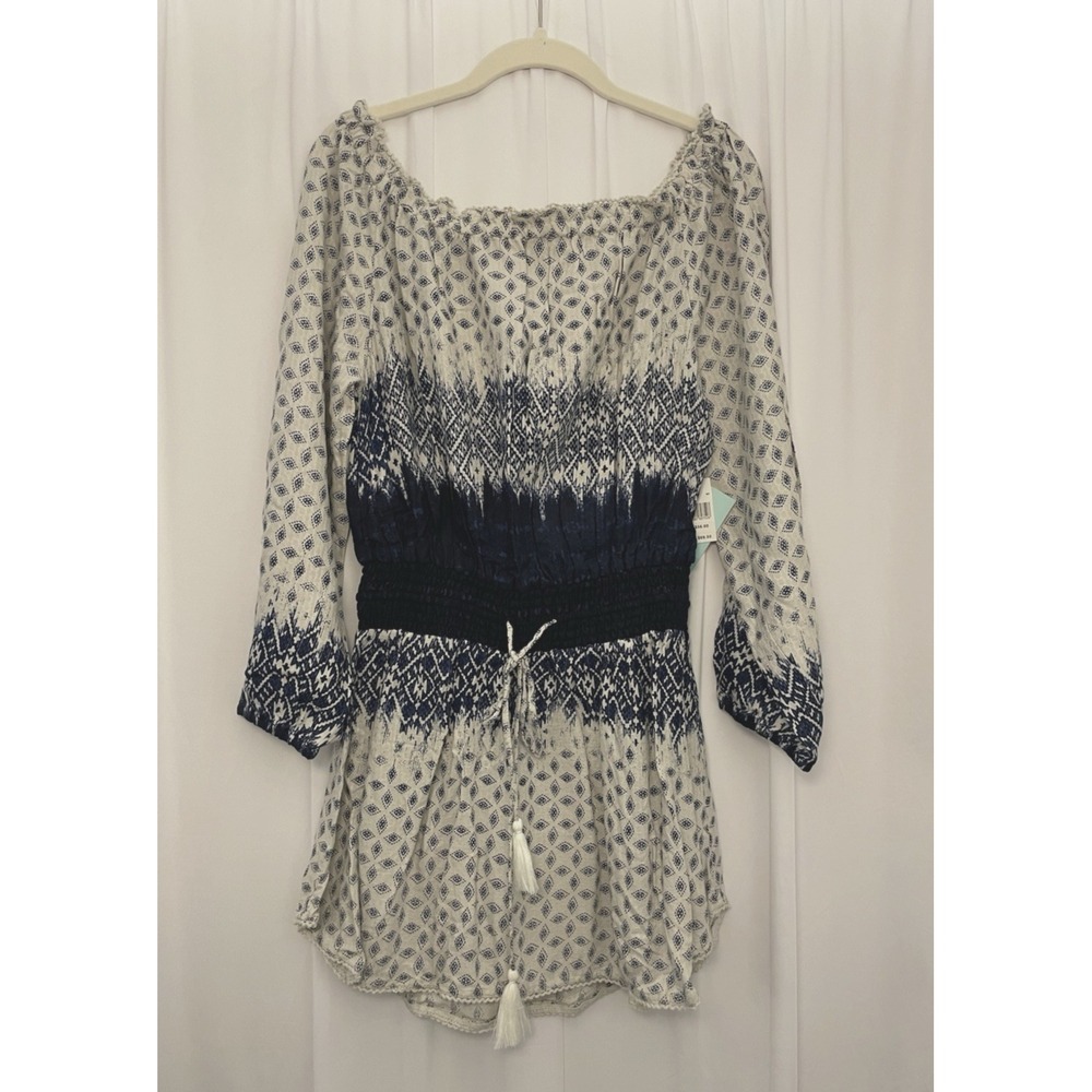 Rip Curl Women's Off Shoulder Dress Lace Trim Boho Elastic Waistband Sz M - New